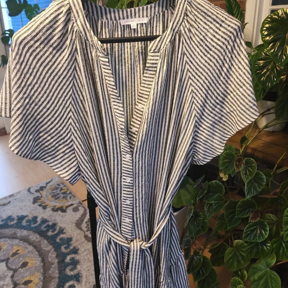 Pintuck Short Dress in the Dune Stripe color